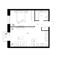 2 ккв (Евро) № 5.7.4 Корп.: 2 , Секция 5  в ЖК Шкиперский 19