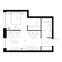 2 ккв (Евро) № 5.11.5 Корп.: 2 , Секция 5  в ЖК Шкиперский 19