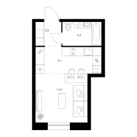 Студия № 5.12.6 Корп.: 2 , Секция 5  в ЖК Шкиперский 19