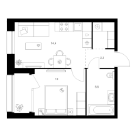 2 ккв (Евро) № 2.7.2 Корп.: 2 , Секция 2  в ЖК Шкиперский 19