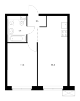 2 ккв (Евро) № 4.12.11 Корп.: 1 , Секция 4  в ЖК Шкиперский 19