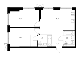 3 ккв (Евро) № 10.11.7 Корп.: 1 , Секция 10  в ЖК Шкиперский 19