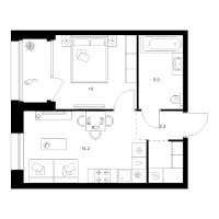 1 ккв № 2.2.3 Корп.: 2 , Секция 2  в ЖК Шкиперский 19