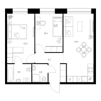 3 ккв (Евро) № 1.2.1 Корп.: 2 , Секция 1  в ЖК Шкиперский 19