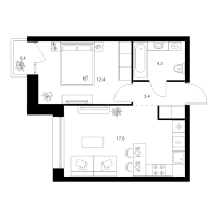 2 ккв (Евро) № 1.11.6 Корп.: 2 , Секция 1  в ЖК Шкиперский 19