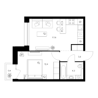 2 ккв (Евро) № 5.9.3 Корп.: 2 , Секция 5  в ЖК Шкиперский 19