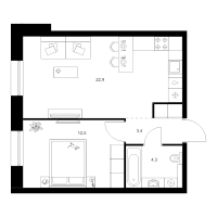 2 ккв (Евро) № 1.12.5 Корп.: 2 , Секция 1  в ЖК Шкиперский 19