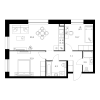 3 ккв (Евро) № 7.2.6 Корп.: 2 , Секция 7  в ЖК Шкиперский 19