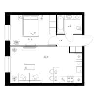 2 ккв (Евро) № 5.12.4 Корп.: 2 , Секция 5  в ЖК Шкиперский 19
