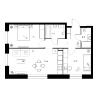 3 ккв (Евро) № 3.3.7 Корп.: 2 , Секция 3  в ЖК Шкиперский 19
