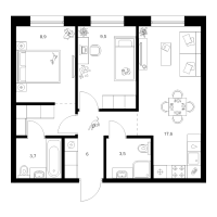 3 ккв (Евро) № 5.1.2 Корп.: 2 , Секция 5  в ЖК Шкиперский 19