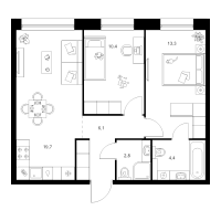 3 ккв (Евро) № 5.6.10 Корп.: 2 , Секция 5  в ЖК Шкиперский 19