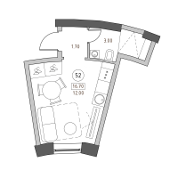 Студия № 52 Корп.: 1 , Секция 2  в ЖК Швецова 4