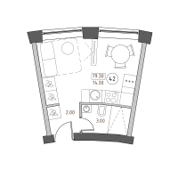 Студия № 42 Корп.: 1 , Секция 2  в ЖК Швецова 4