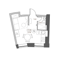 Студия № 15 Корп.: 1 , Секция 1  в ЖК Швецова 4