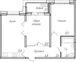 3 ккв (Евро) № 105 Корп.: 8 , Секция 2  в ЖК Сибирь