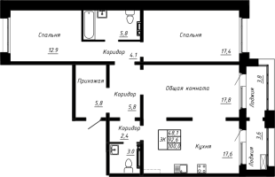 4 ккв (Евро) № 43 Корп.: 10 , Секция 2  в ЖК Сибирь