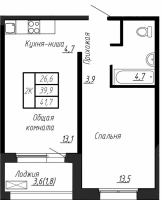 2 ккв (Евро) № 85 Корп.: 7 , Секция 2  в ЖК Сибирь