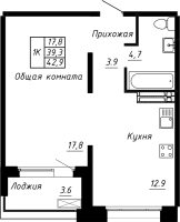 1 ккв № 153 Корп.: 10 , Секция 3  в ЖК Сибирь