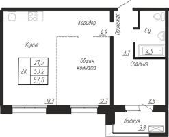 3 ккв (Евро) № 85 Корп.: 8 , Секция 2  в ЖК Сибирь