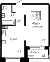 1 ккв № 195 Корп.: 10 , Секция 4  в ЖК Сибирь