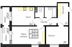 2 ккв № 352 Корп.: 7 , Секция 6  в ЖК Сибирь