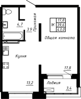 1 ккв № 105 Корп.: 10 , Секция 2  в ЖК Сибирь