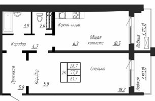 2 ккв (Евро) № 117 Корп.: 7 , Секция 2  в ЖК Сибирь