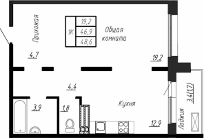 1 ккв № 158 Корп.: 7 , Секция 2  в ЖК Сибирь