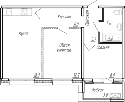 3 ккв (Евро) № 102 Корп.: 8 , Секция 2  в ЖК Сибирь