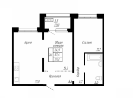 3 ккв (Евро) № 104 Корп.: 9 , Секция 1  в ЖК Сибирь