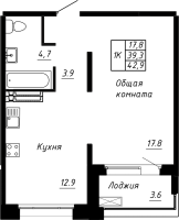 1 ккв № 251 Корп.: 10 , Секция 4  в ЖК Сибирь