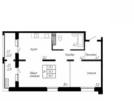 2 ккв № 102 Корп.: 9 , Секция 1  в ЖК Сибирь