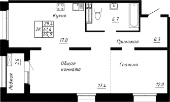 3 ккв (Евро) № 240 Корп.: 10 , Секция 4  в ЖК Сибирь
