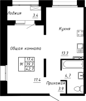 1 ккв № 12 Корп.: 10 , Секция 1  в ЖК Сибирь