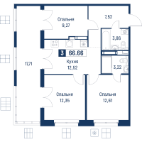 3 ккв № 60 Корп.: 6 , Секция 1  в ЖК Символист