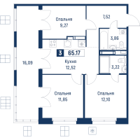 3 ккв № 75 Корп.: 6 , Секция 1  в ЖК Символист