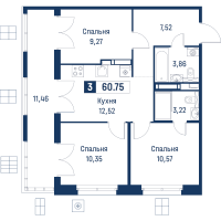 3 ккв № 159 Корп.: 6 , Секция 1  в ЖК Символист