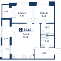 3 ккв (Евро) № 174 Корп.: 6 , Секция 1  в ЖК Символист