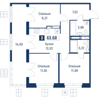3 ккв № 120 Корп.: 6 , Секция 1  в ЖК Символист