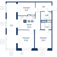 3 ккв № 45 Корп.: 6 , Секция 1  в ЖК Символист
