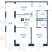 3 ккв № 90 Корп.: 6 , Секция 1  в ЖК Символист