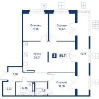 4 ккв (Евро) № 127 Корп.: 6 , Секция 1  в ЖК Символист