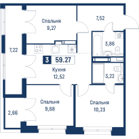 3 ккв № 185 Корп.: 6 , Секция 1  в ЖК Символист