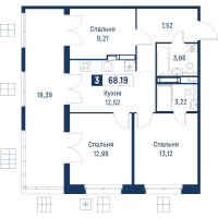 3 ккв № 30 Корп.: 6 , Секция 1  в ЖК Символист