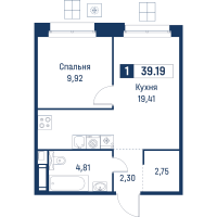 2 ккв (Евро) № 190 Корп.: 6 , Секция 1  в ЖК Символист