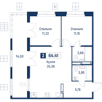 3 ккв (Евро) № 92 Корп.: 6 , Секция 1  в ЖК Символист