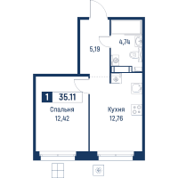 1 ккв № 42 Корп.: 6 , Секция 1  в ЖК Символист