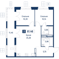 3 ккв (Евро) № 161 Корп.: 6 , Секция 1  в ЖК Символист