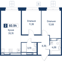 3 ккв (Евро) № 126 Корп.: 6 , Секция 1  в ЖК Символист